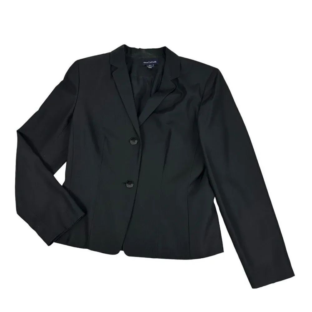 Ann Taylor Black Silk Blazer size 8 Button Closure